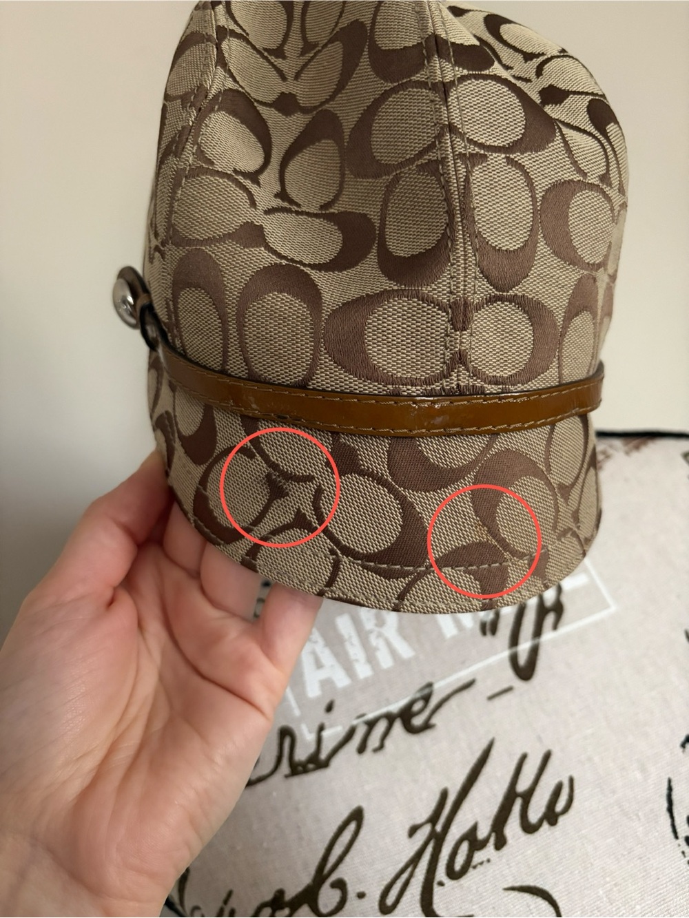 Y2K Vintage Coach Signature Karee Newsboy Cap Brown Monogram Patent Leather - Picture 8 of 8
